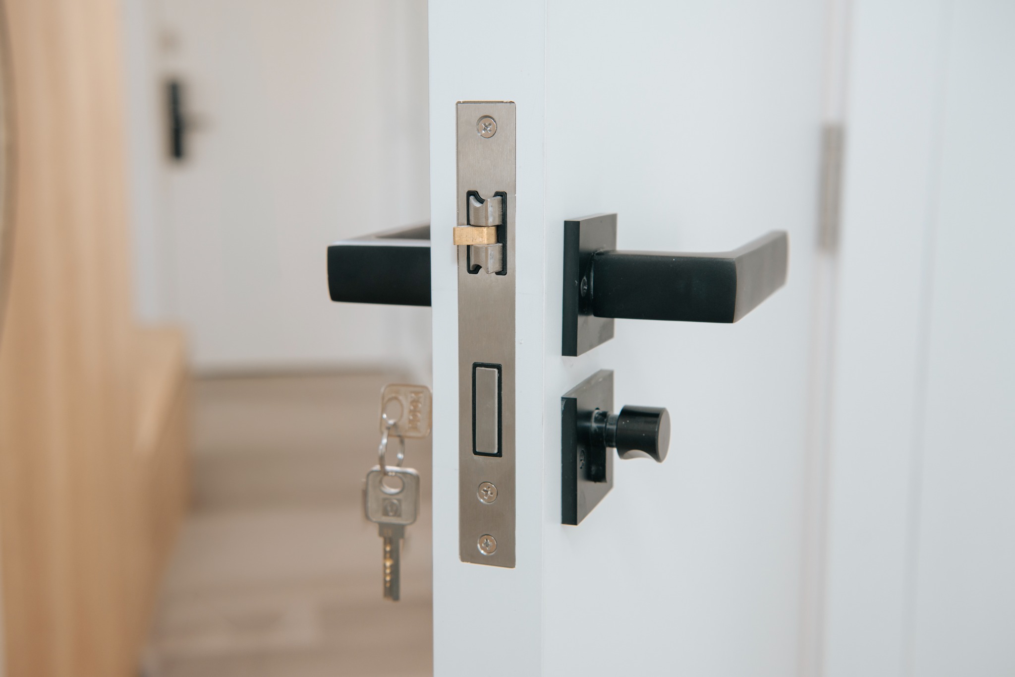 Picaporte y cerradura de puerta blanca